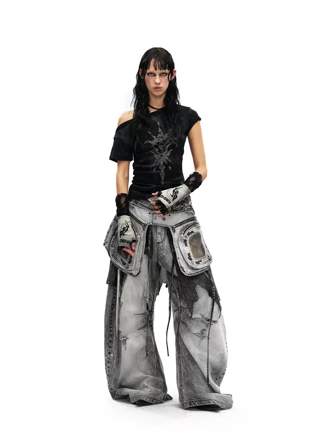PERSONSOUL | Asymmetric One-Shoulder Slim Graphic T-Shirt