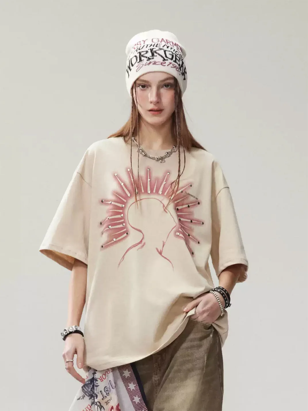 Wonderful Story | Gothic Studded Graphic Cotton T-Shirt
