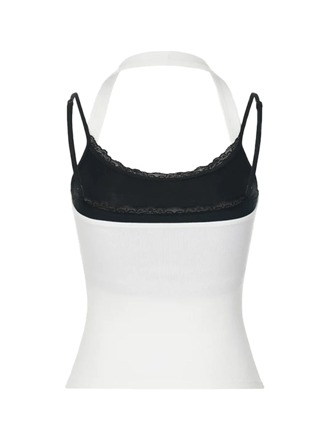 HYTE MOLY | Knight Print Contrast Lace Layered Halter Tank Top