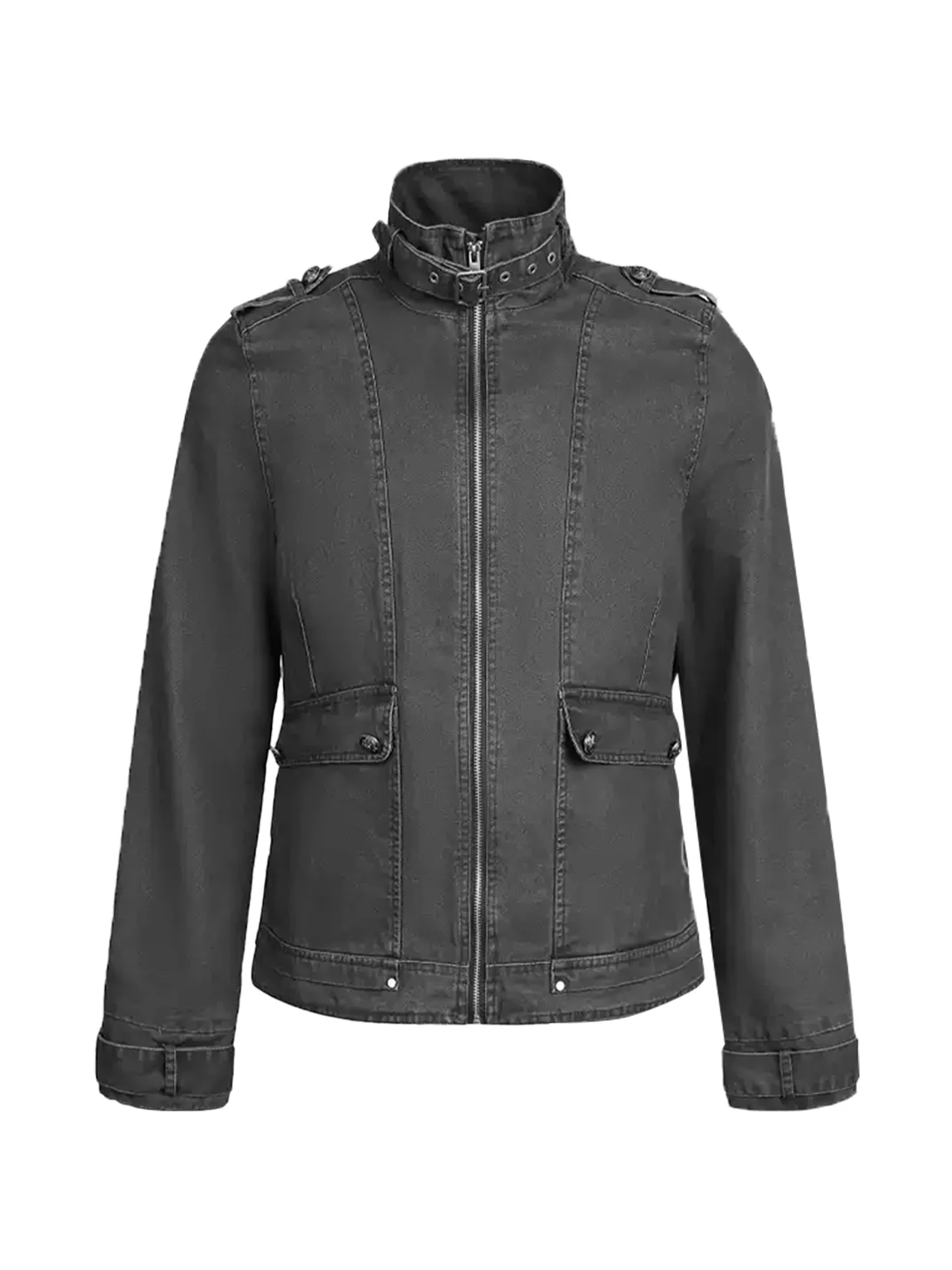 Wonderful Story | Dark Gray Stand Collar Belted Jacket
