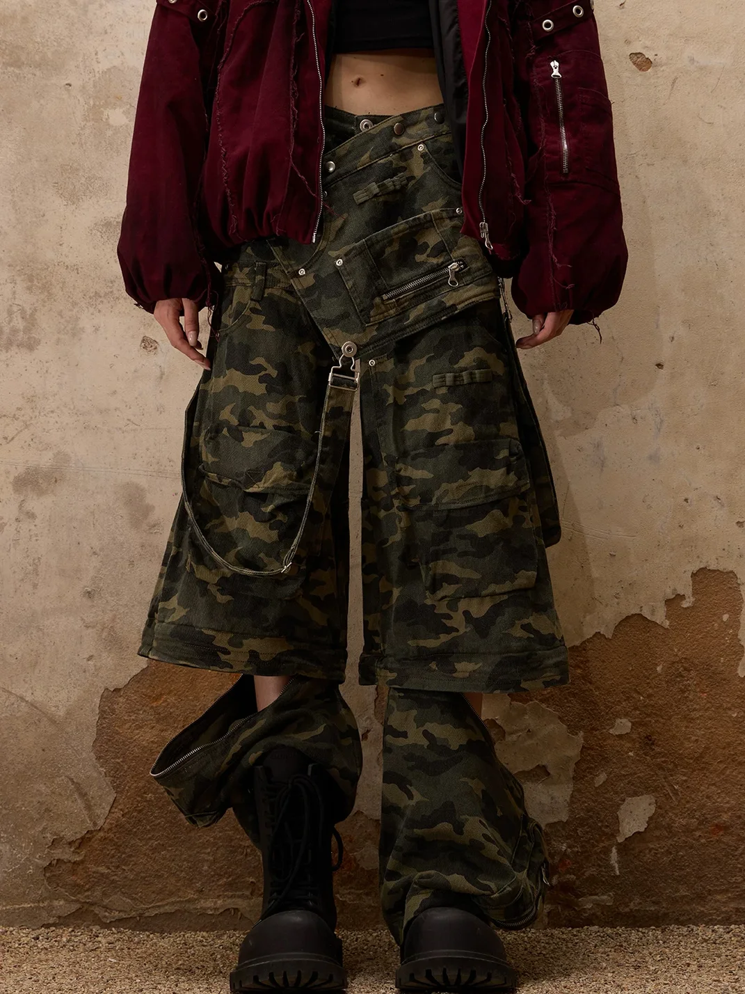 PERSONSOUL | Three-In-One Detachable Camouflage Bib Cargo Pants