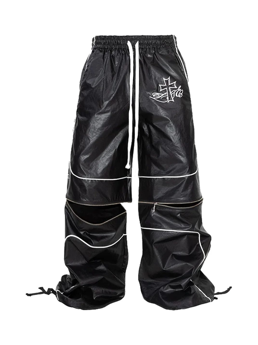 LoseControlEdge | Detachable Zipper Cross Detail PU Coated Baggy Pants