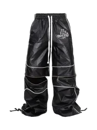LoseControlEdge | Detachable Zipper Cross Detail PU Coated Baggy Pants
