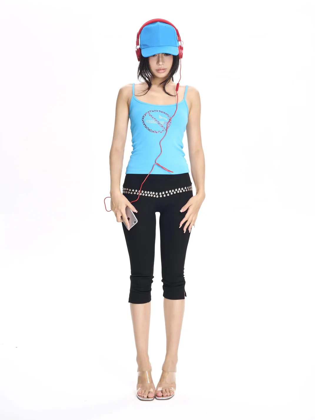 ONNASENSHI | Studded Slim-Fit Black Cropped Split-Hem Pants