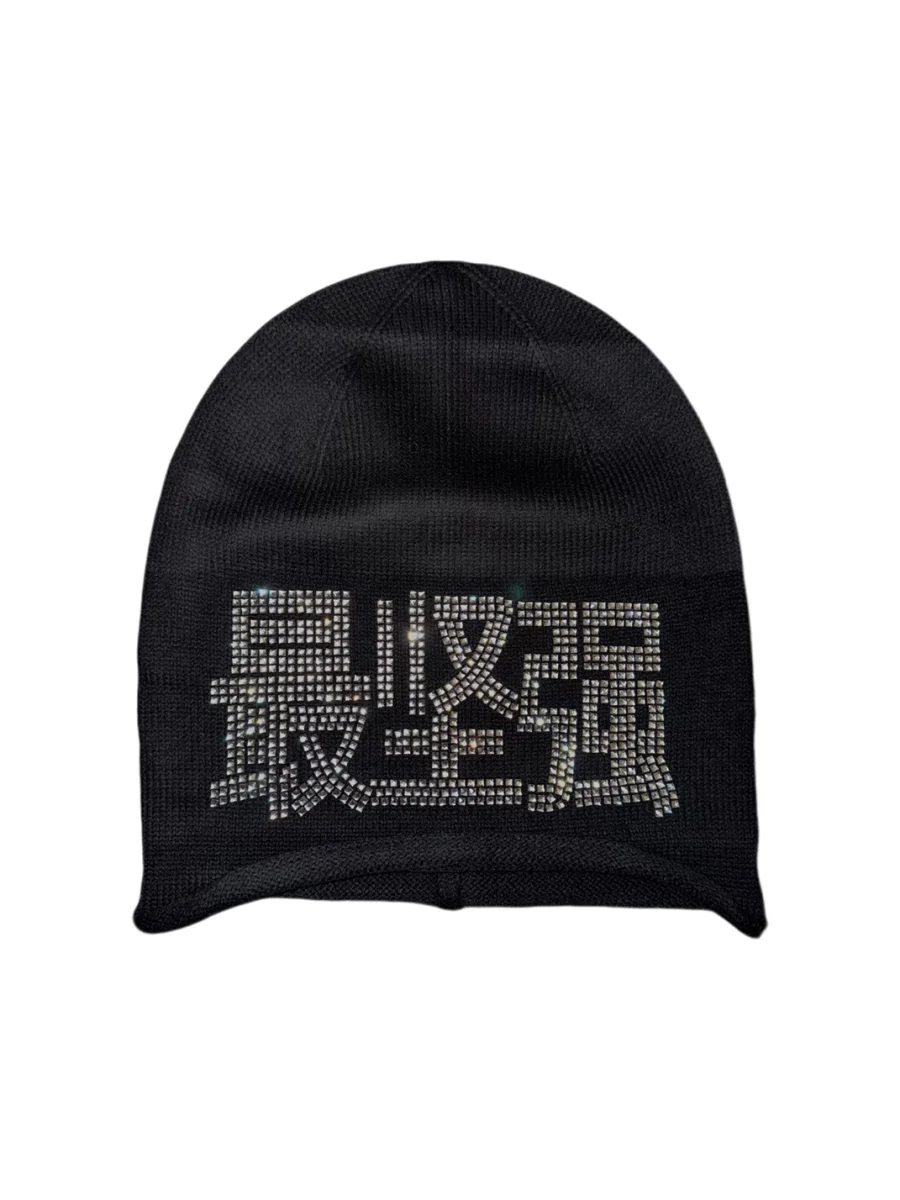 YQTRKZ | Wool Blend Rhinestone Slouch Beanie - 4