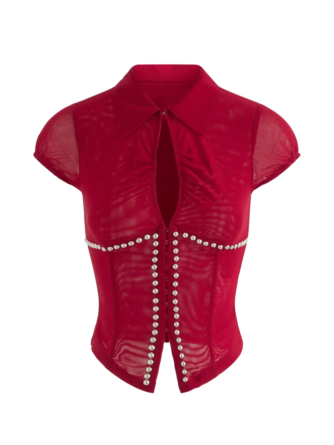 Latelylab | Studded Mesh Cropped Fitted Shirt