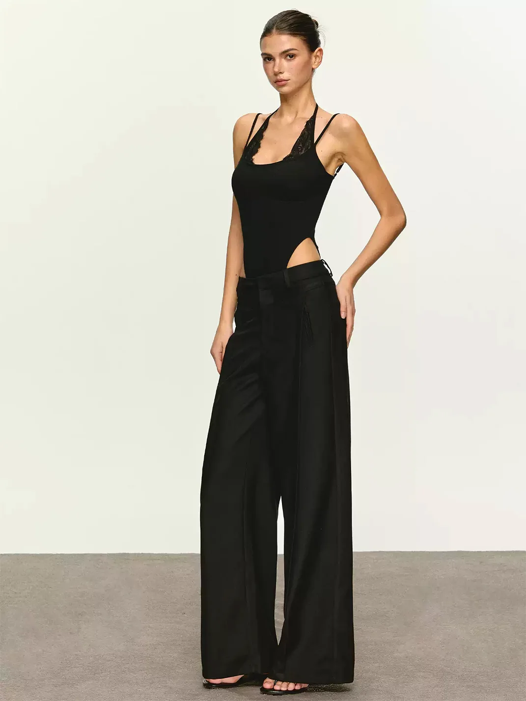 Anna aneae | Lace Spliced Halter Jumpsuit Tank Top