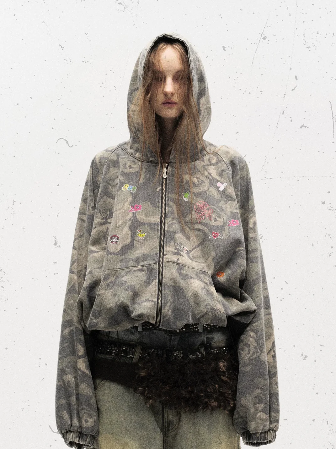 Wonderful Story | Camouflage Graffiti Patchwork Hooded Jacket