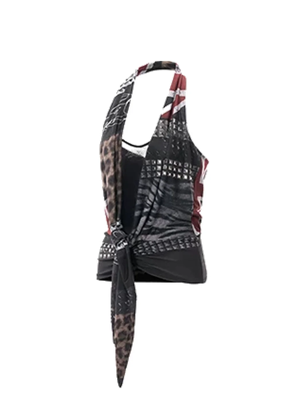 JYOSEI | Halter Layered British Flag Animal Print Studded Top