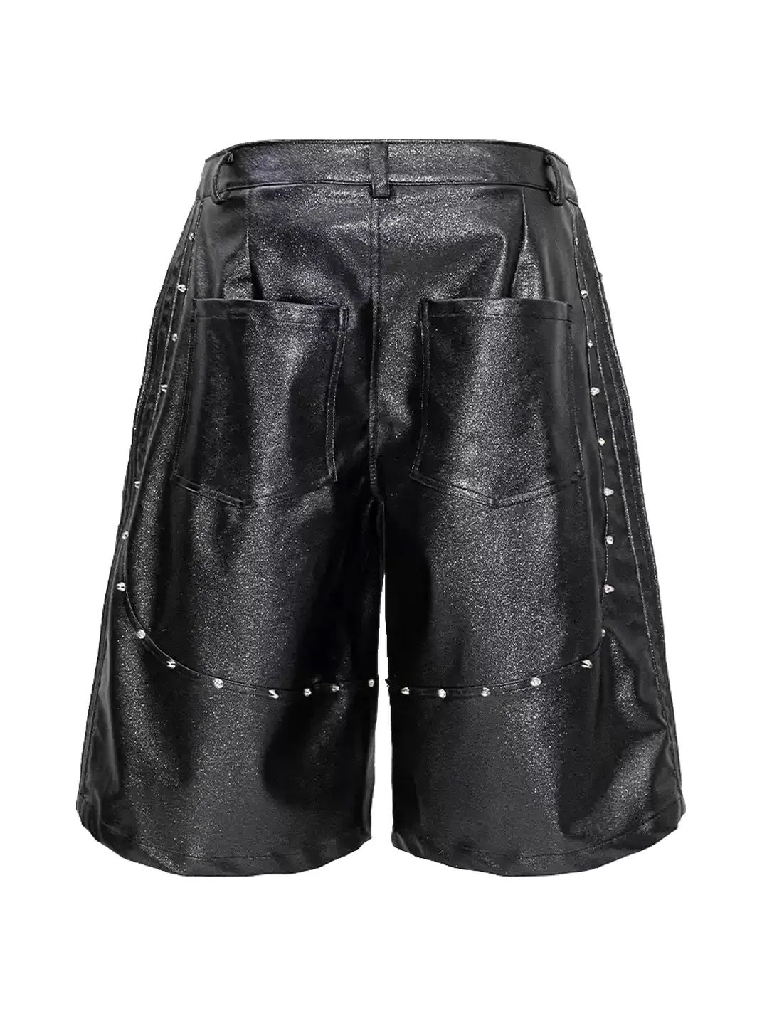 LoseControlEdge | Glitter PU Studded A-Line Cropped Shorts