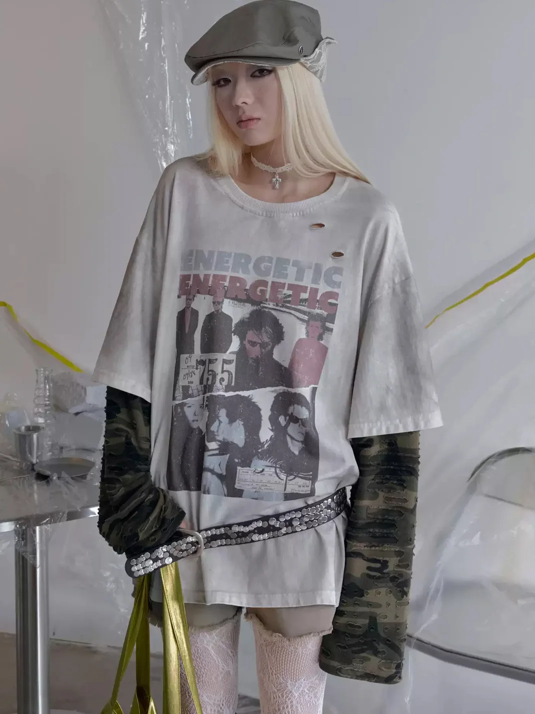 Wonderful Story | Vintage Distressed Camouflage Fake-Layer T-Shirt
