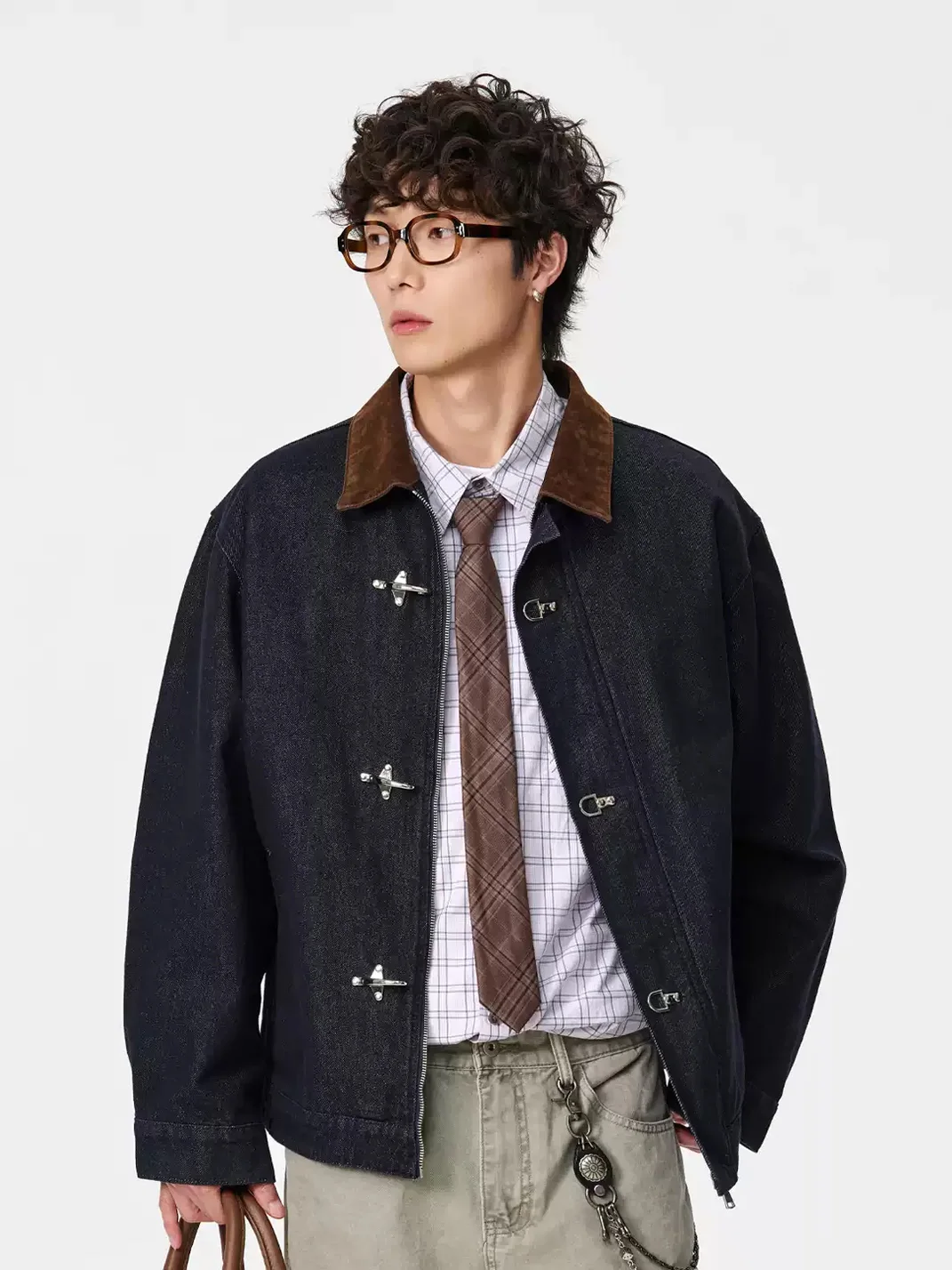 Wonderful Story | Contrast Collar Buckle Denim Workwear Jacket