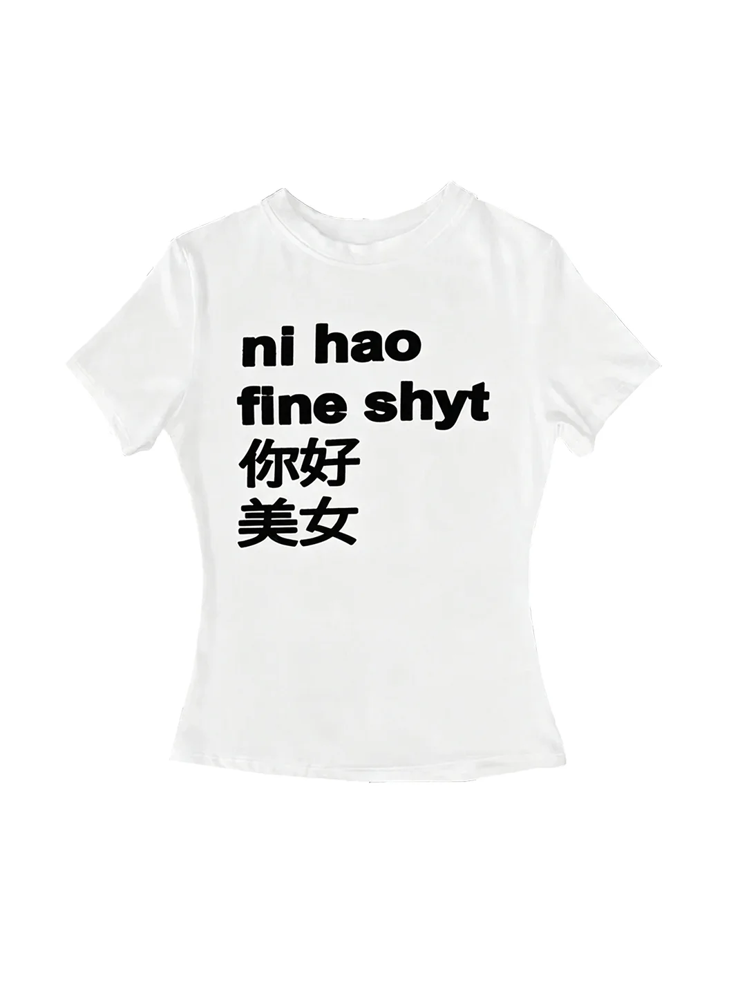YWEMWZ | Letter Print Fitted Cropped Round Neck T-Shirt