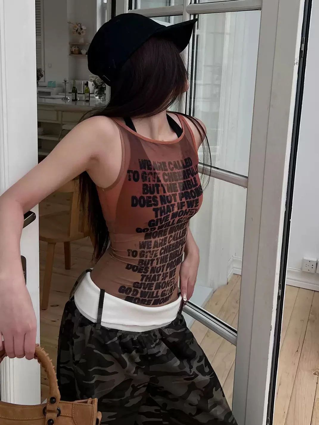 HYTE MOLY | Gradient Letter Print Mesh Tank Top