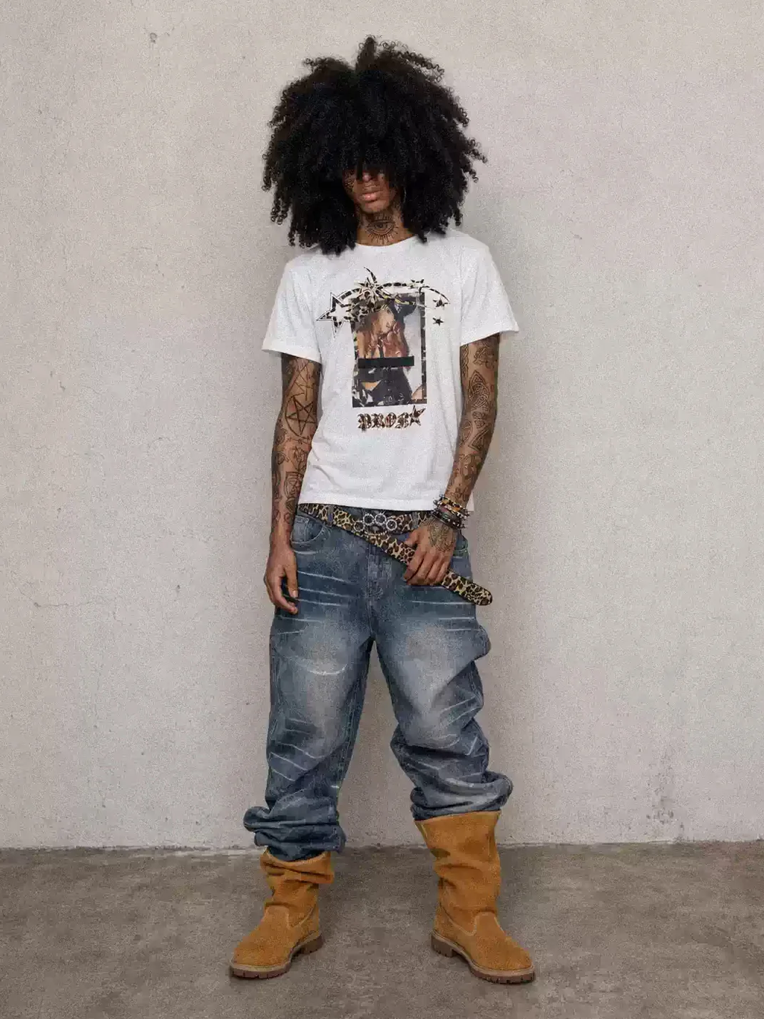 LoseControlEdge | Leopard Portrait Print Slim Fit T-Shirt