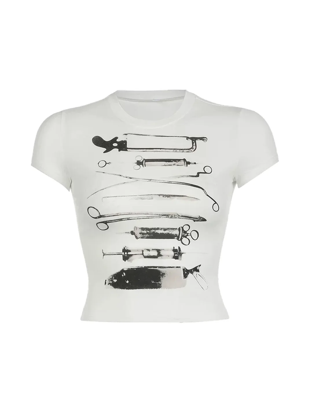 YWEMWZ | Surgical Tools Print Fitted Crop T-Shirt