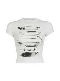 YWEMWZ | Surgical Tools Print Fitted Crop T-Shirt