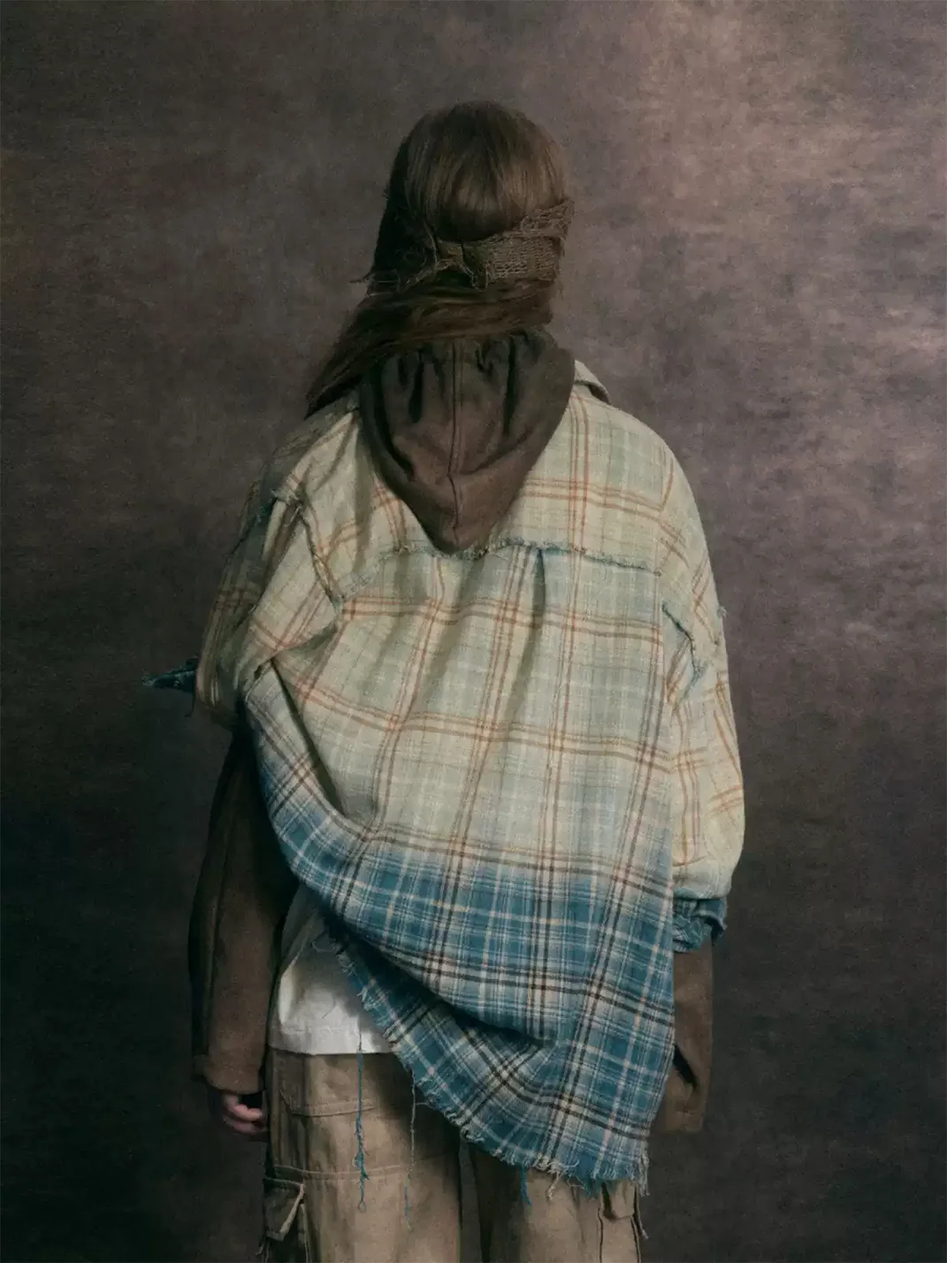 Wonderful Story | Gradient Frayed Plaid Long Sleeve Shirt