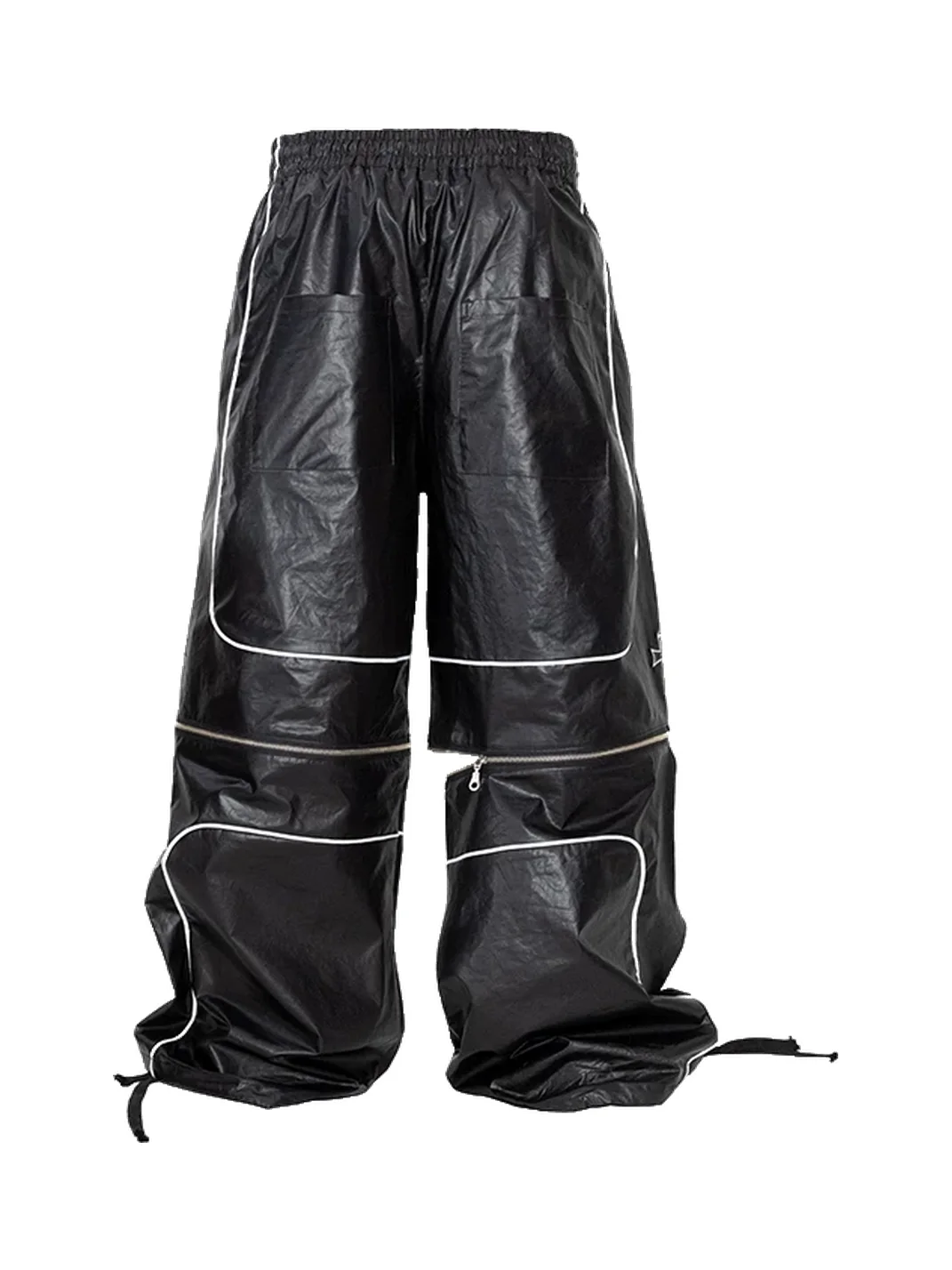 LoseControlEdge | Detachable Zipper Cross Detail PU Coated Baggy Pants