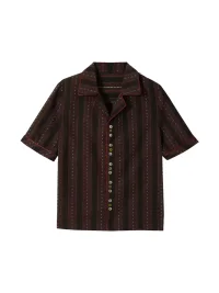 Wonderful Story | Retro Brown Striped Colorblock Button Shirt