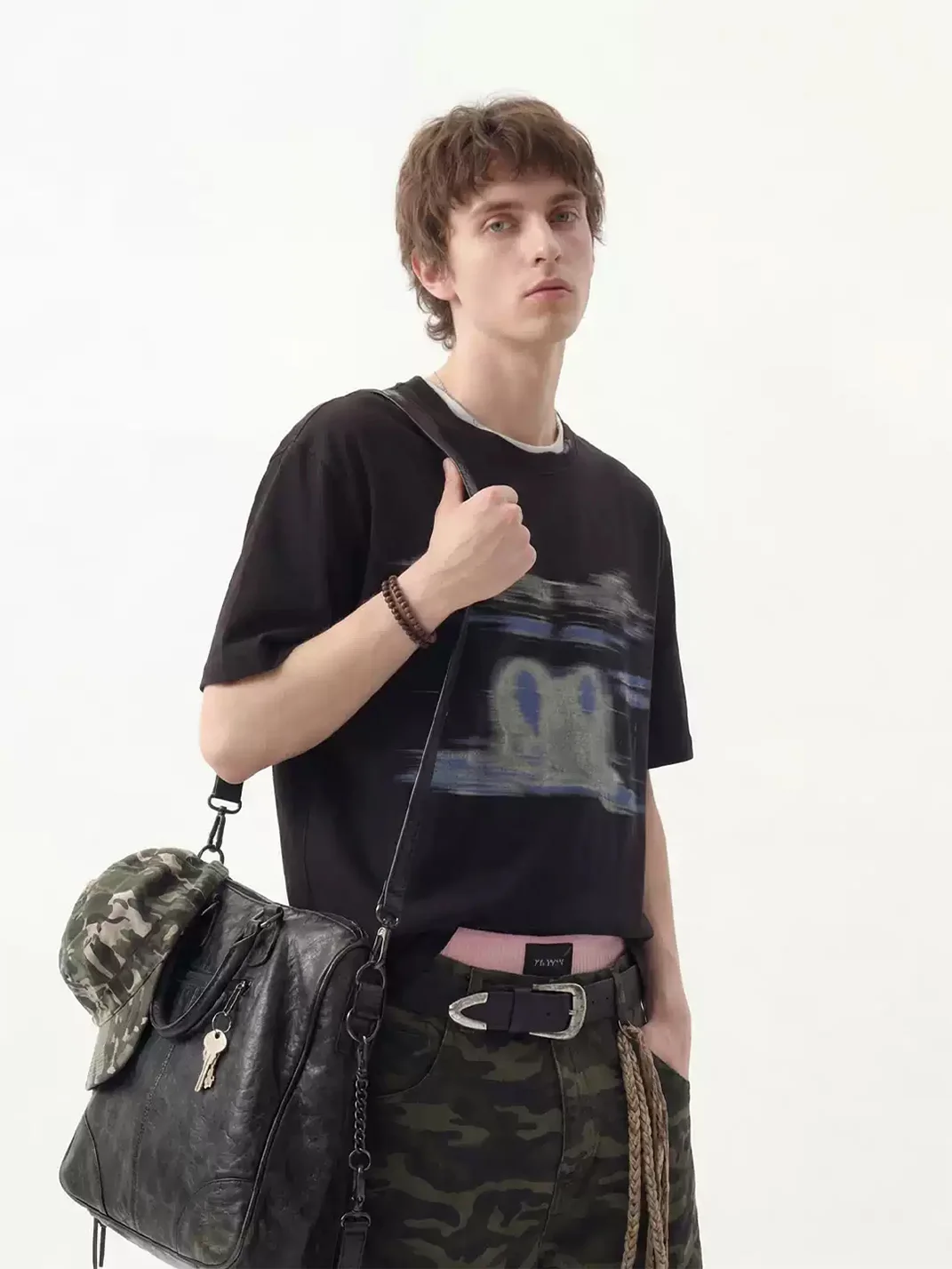 Wonderful Story | Unisex Blurred Print Irregular Neck T-Shirt