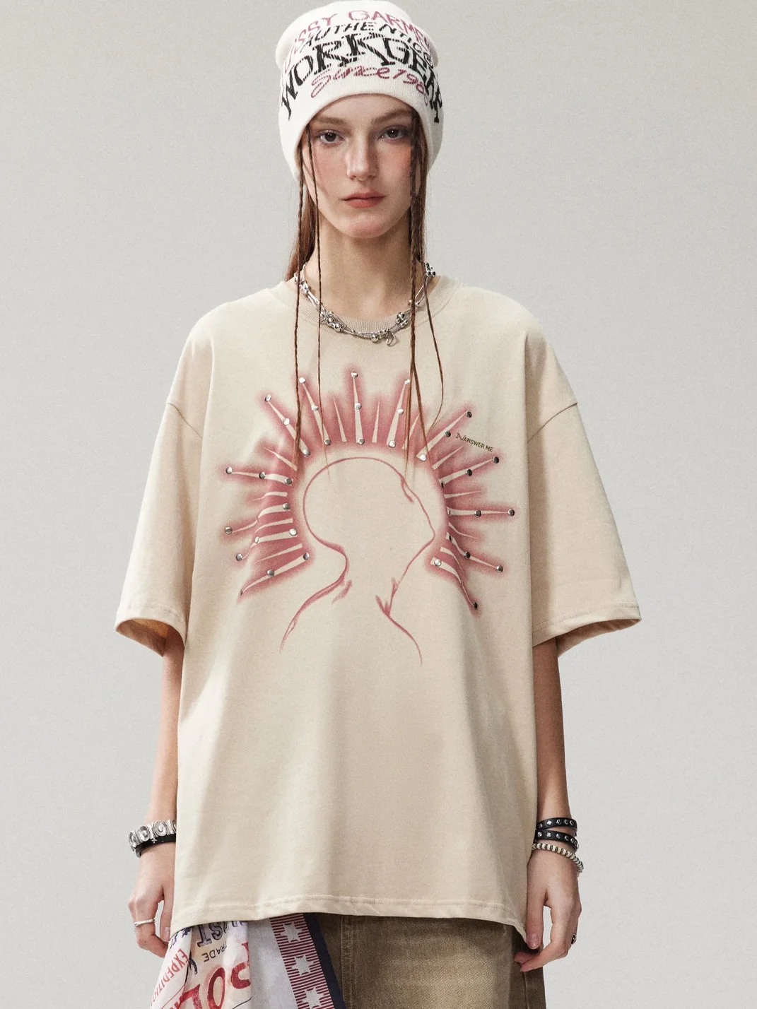 Wonderful Story | Gothic Studded Graphic Cotton T-Shirt