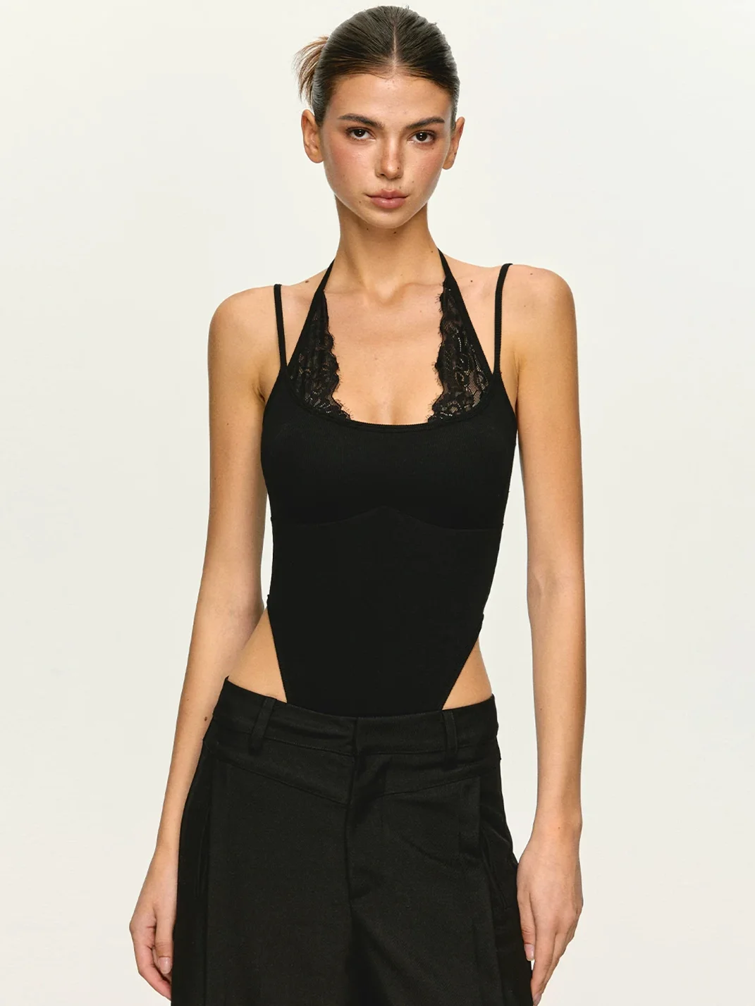 Anna aneae | Lace Spliced Halter Jumpsuit Tank Top
