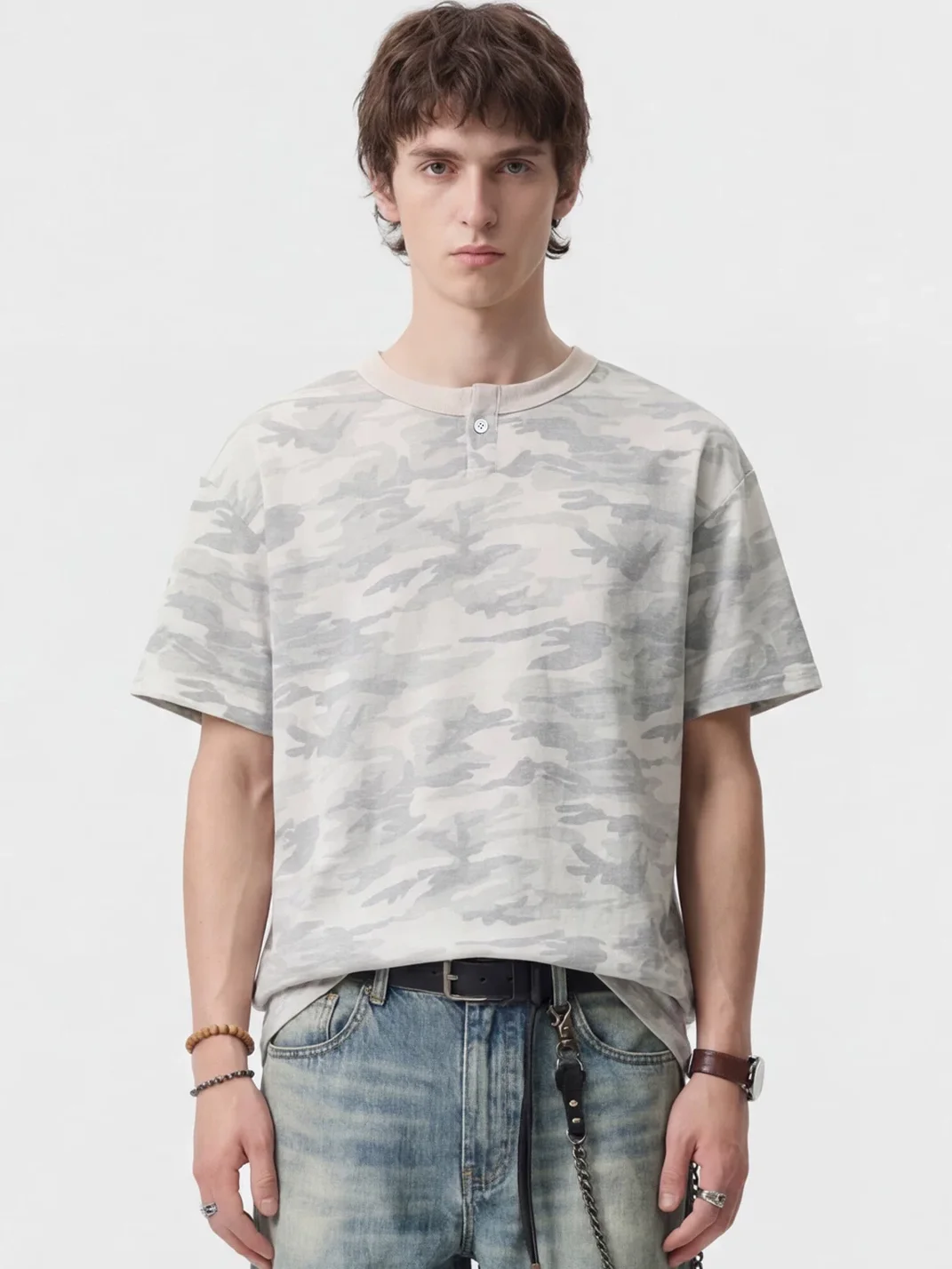 Wonderful Story | American Camouflage Henley T-Shirt