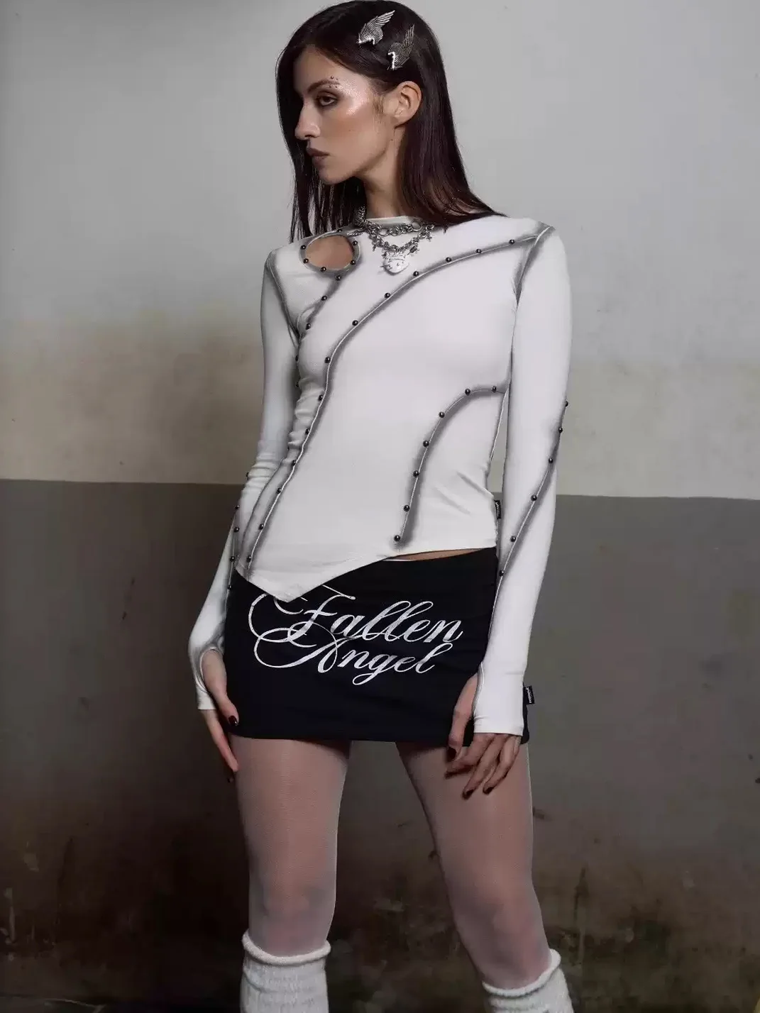 YWEMWZ | Y2K Wing Graphic Bodycon Mini Skirt