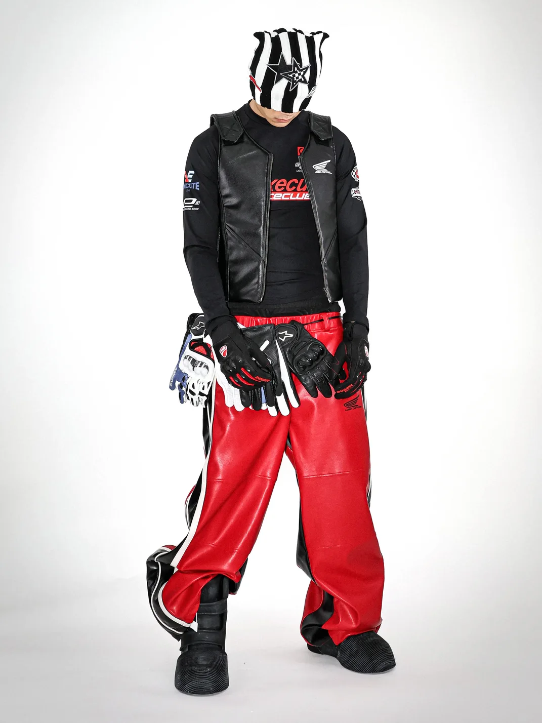 LoseControlEdge | Double Waist Colorblock Racing Leather Pants