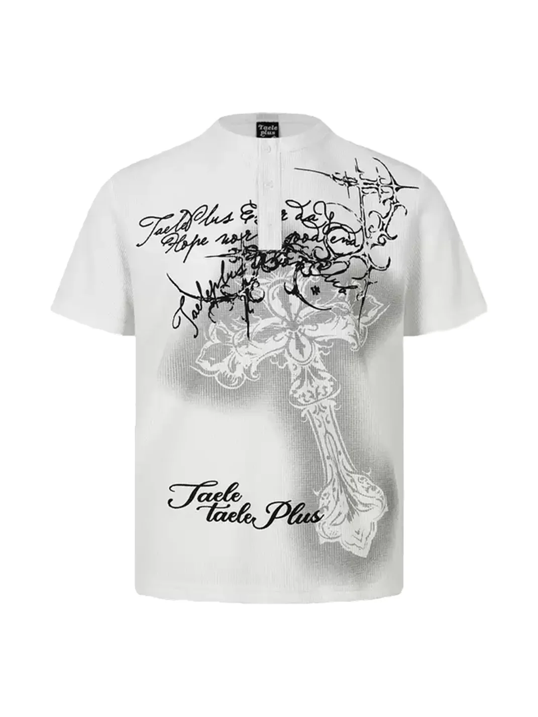 Wonderful Story | Unisex Gothic Cross Waffle Henley T-Shirt