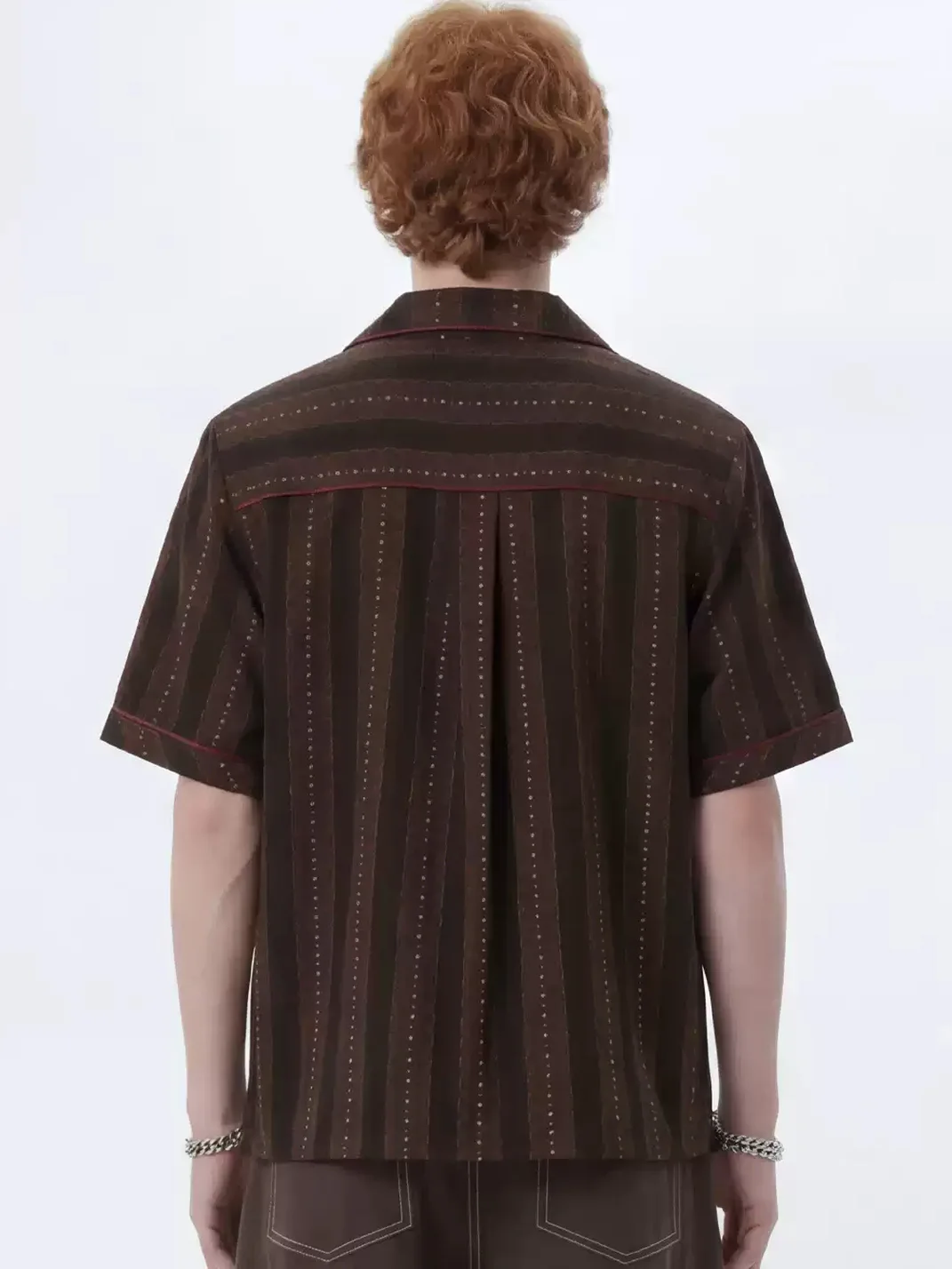 Wonderful Story | Retro Brown Striped Colorblock Button Shirt