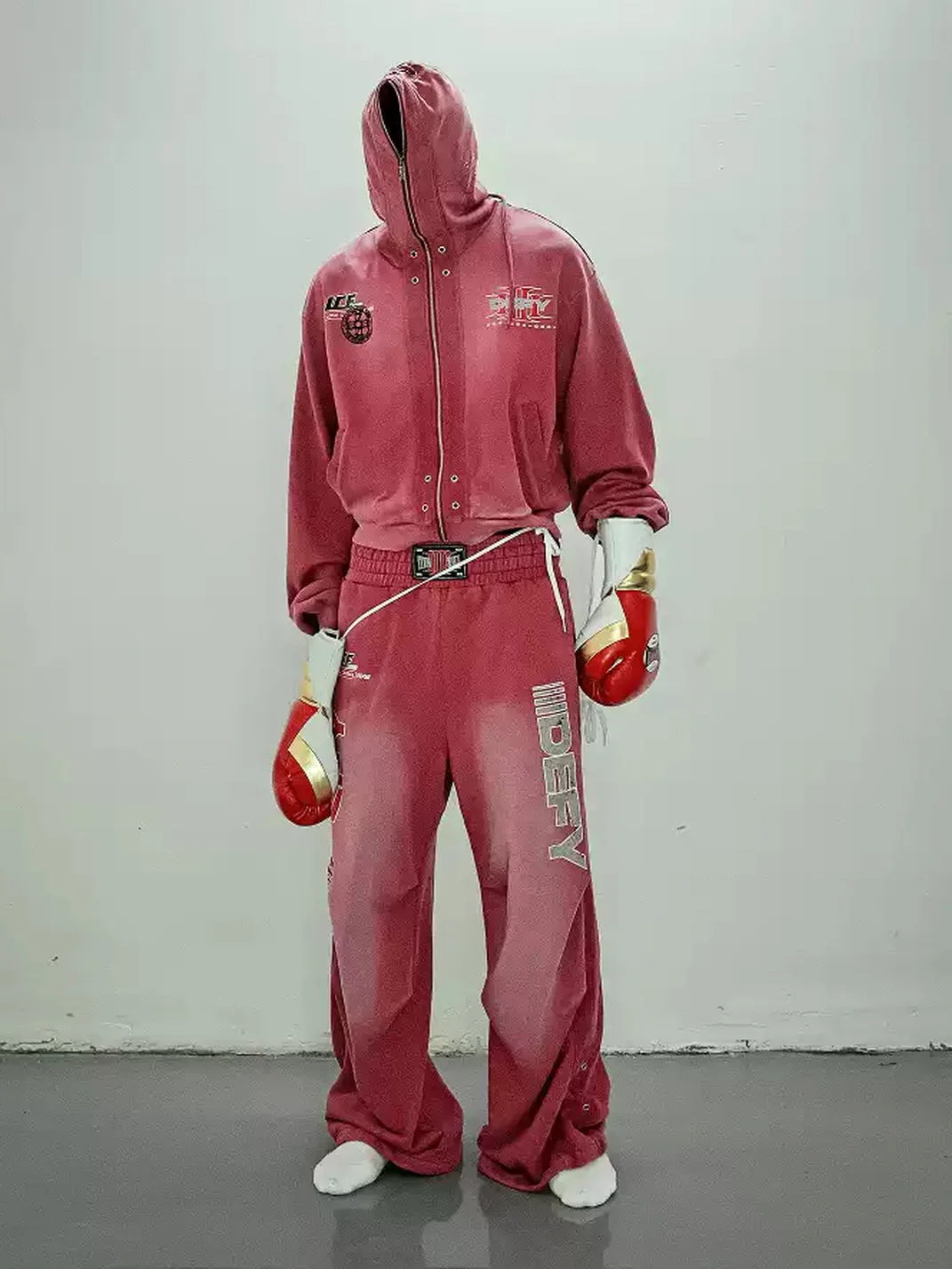 LoseControlEdge | Tie‑Up Hood Eyelet Sweatshirt Set