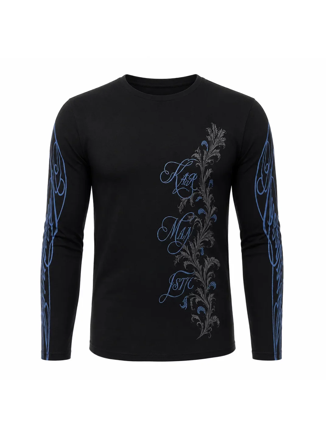 KARMANISTIC | Rhinestone Script Slim Fit Long Sleeve T-Shirt