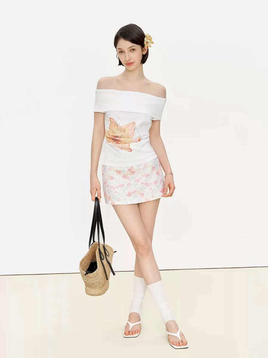Ayo | Beaded Watercolor Floral Low-Rise A-Line Mini Skirt - 4