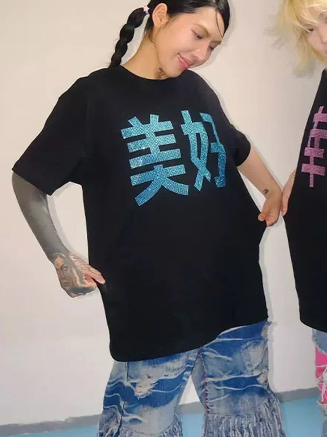 ArtByTastybabe | Oversized Glitter Graphic Couple T-Shirt