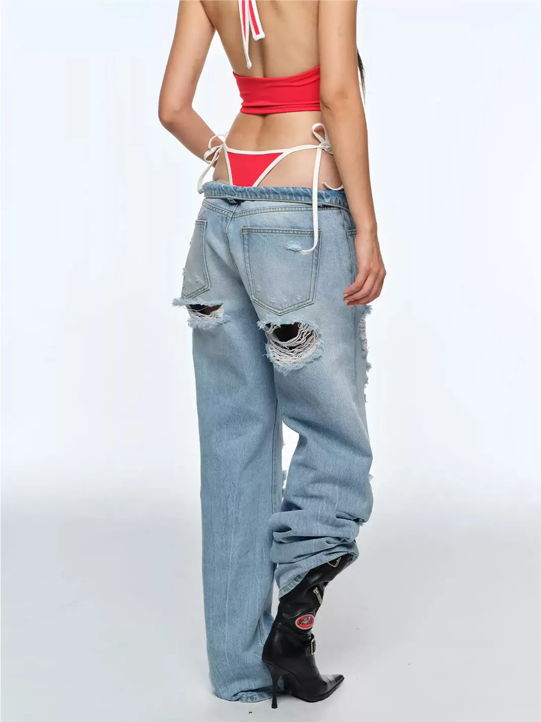 BUM STUDIO | Distressed Low-Rise Wide-Leg Jeans