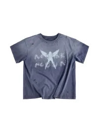 HAS2SONS | Distressed Angel Graphic Cropped T-Shirt
