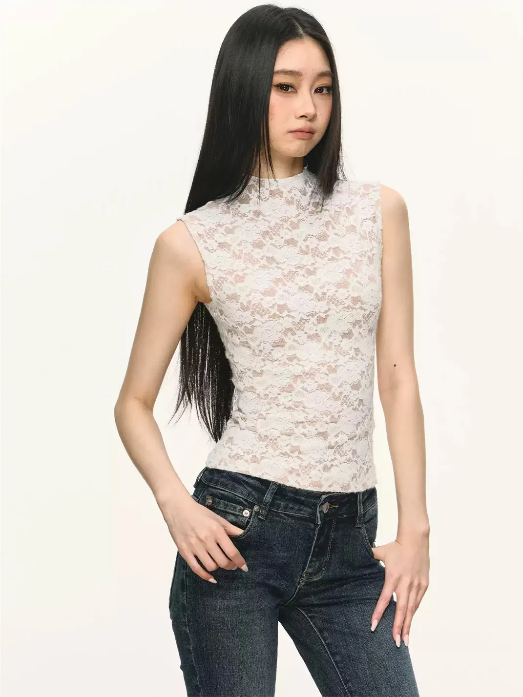 Anna aneae | Lace High Neck Fitted Tank Top