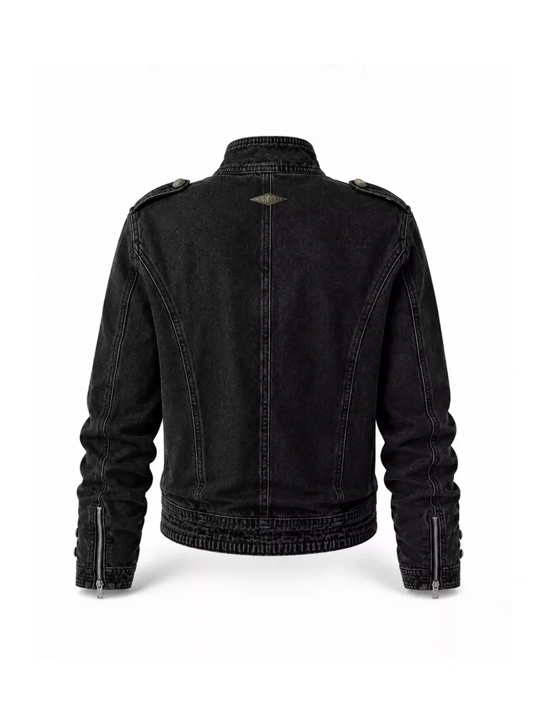 KARMANISTIC | Retro Washed Black Stand Collar Denim Jacket