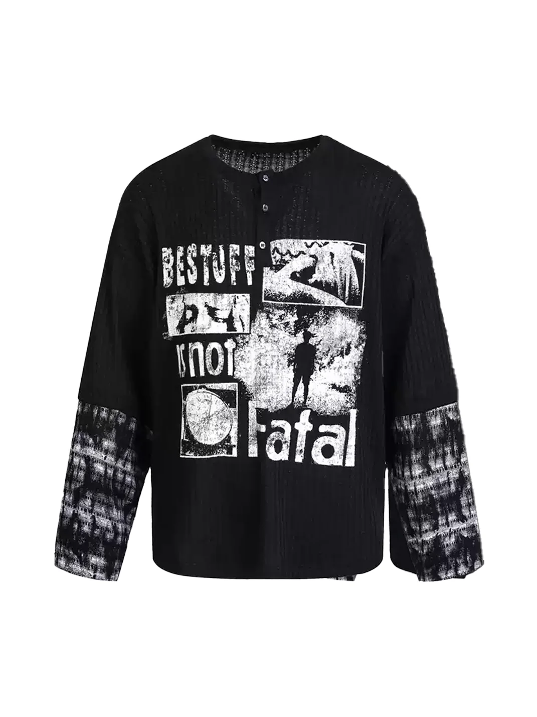 Wonderful Story | Ribbed Patchwork Printed Henley Sweatshirt