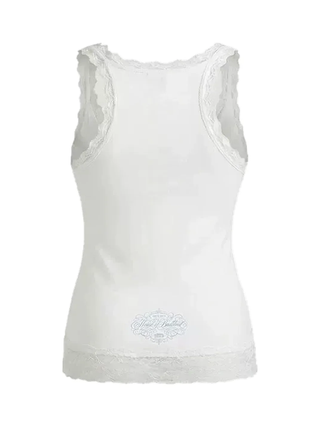 Koreansmallshops | Lace Trim Racerback Graphic Tank Top