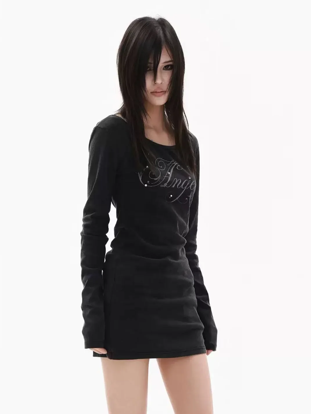 DETW | Rhinestone Angel Long Sleeve Mini Dress