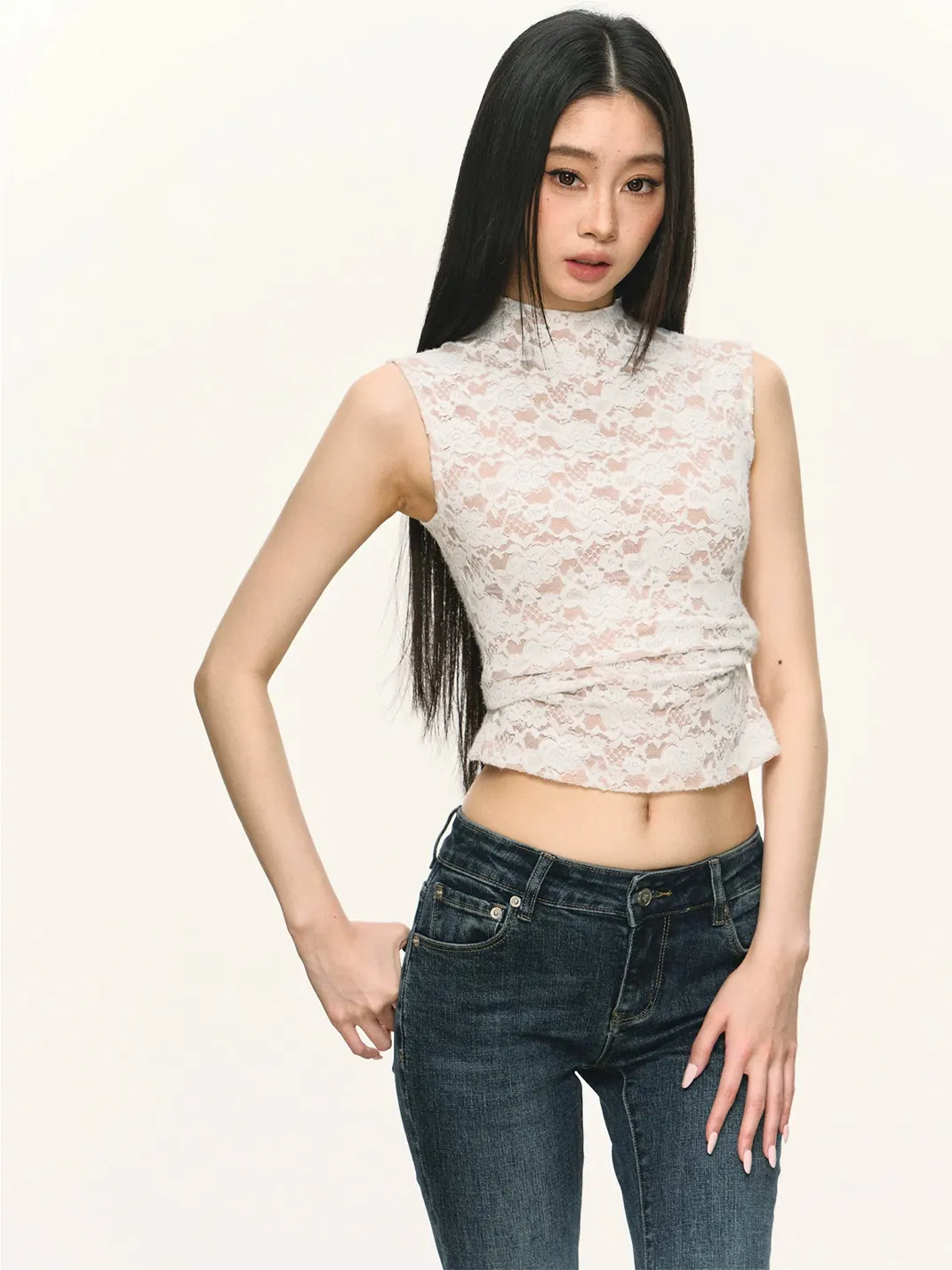 Anna aneae | Lace High Neck Fitted Tank Top