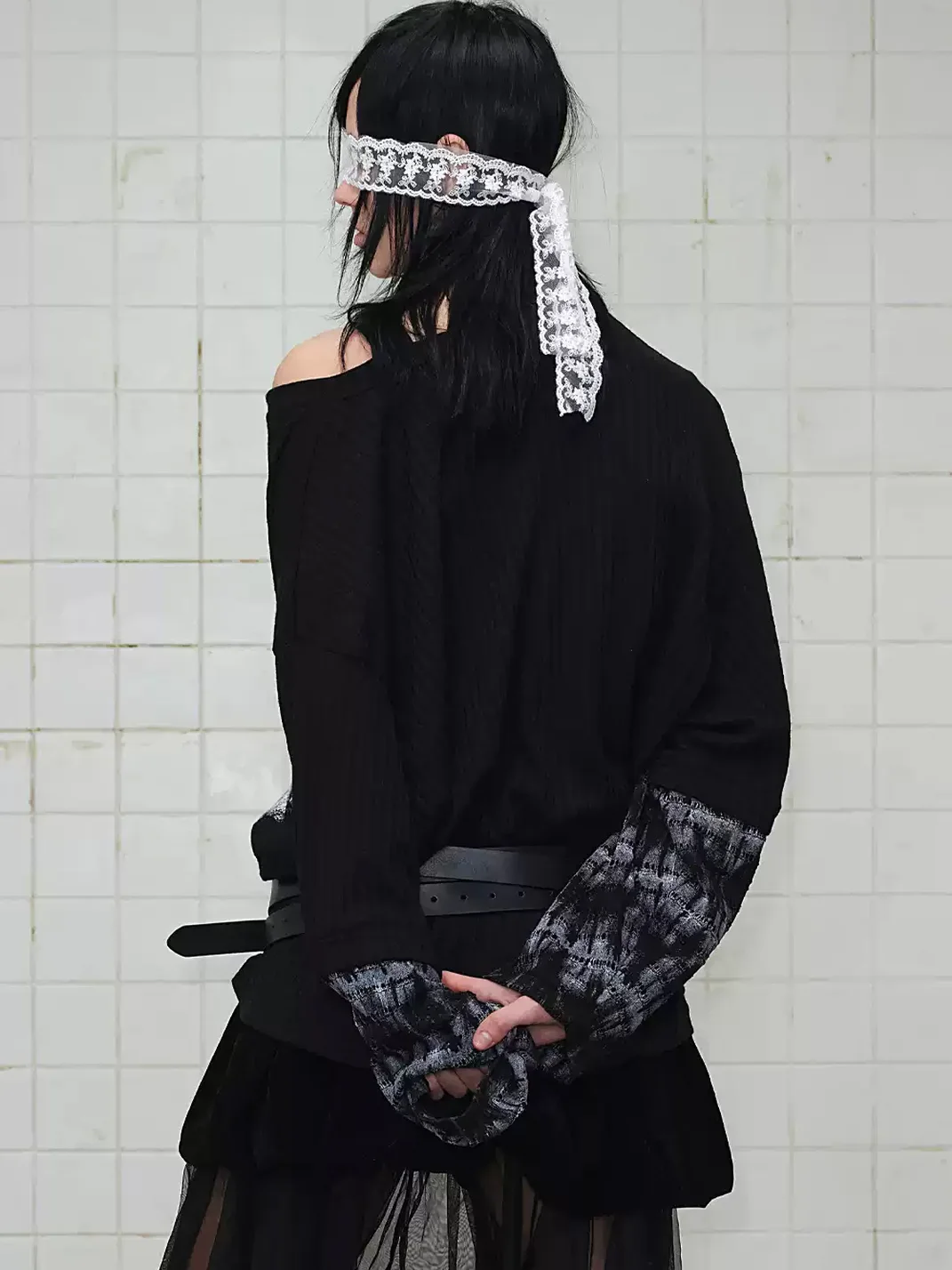 Wonderful Story | Ribbed Patchwork Printed Henley Sweatshirt