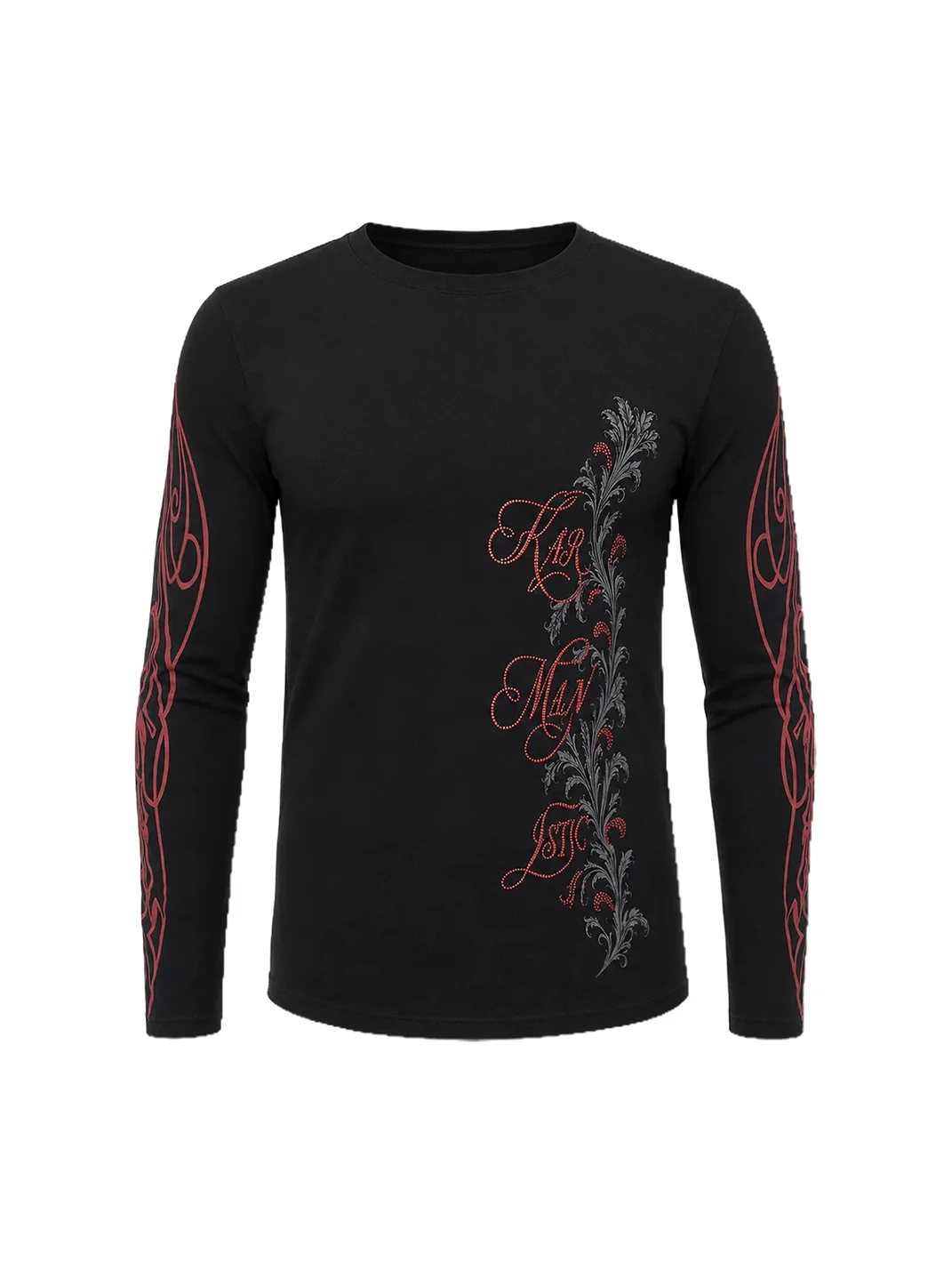KARMANISTIC | Rhinestone Script Slim Fit Long Sleeve T-Shirt