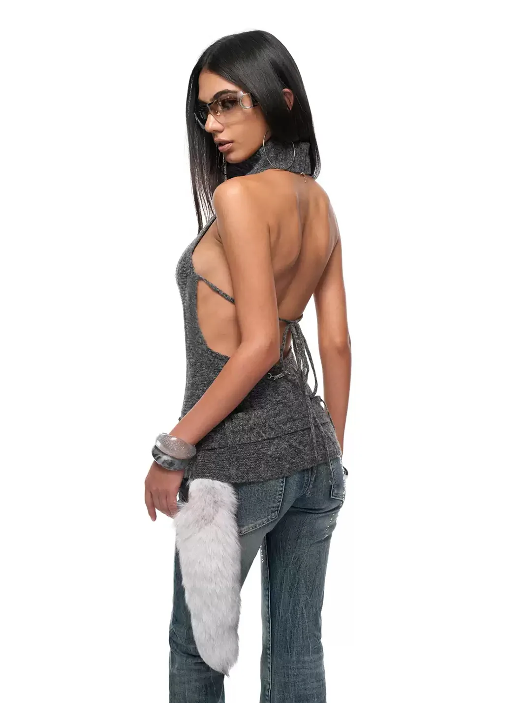 JYOSEI | Cable Knit Backless Halter Top