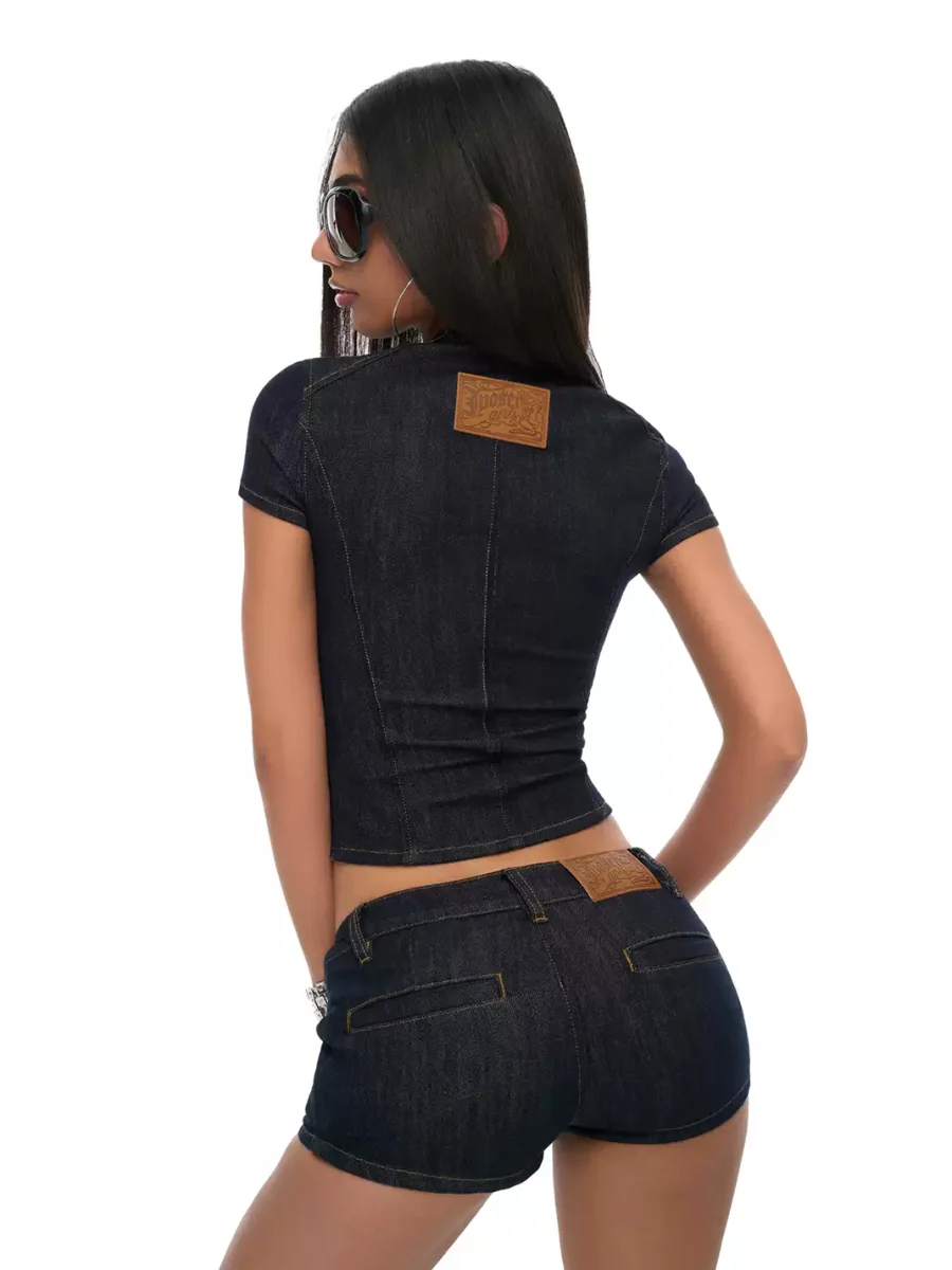 JYOSEI | Dark Blue Denim Two-Piece Set - 4