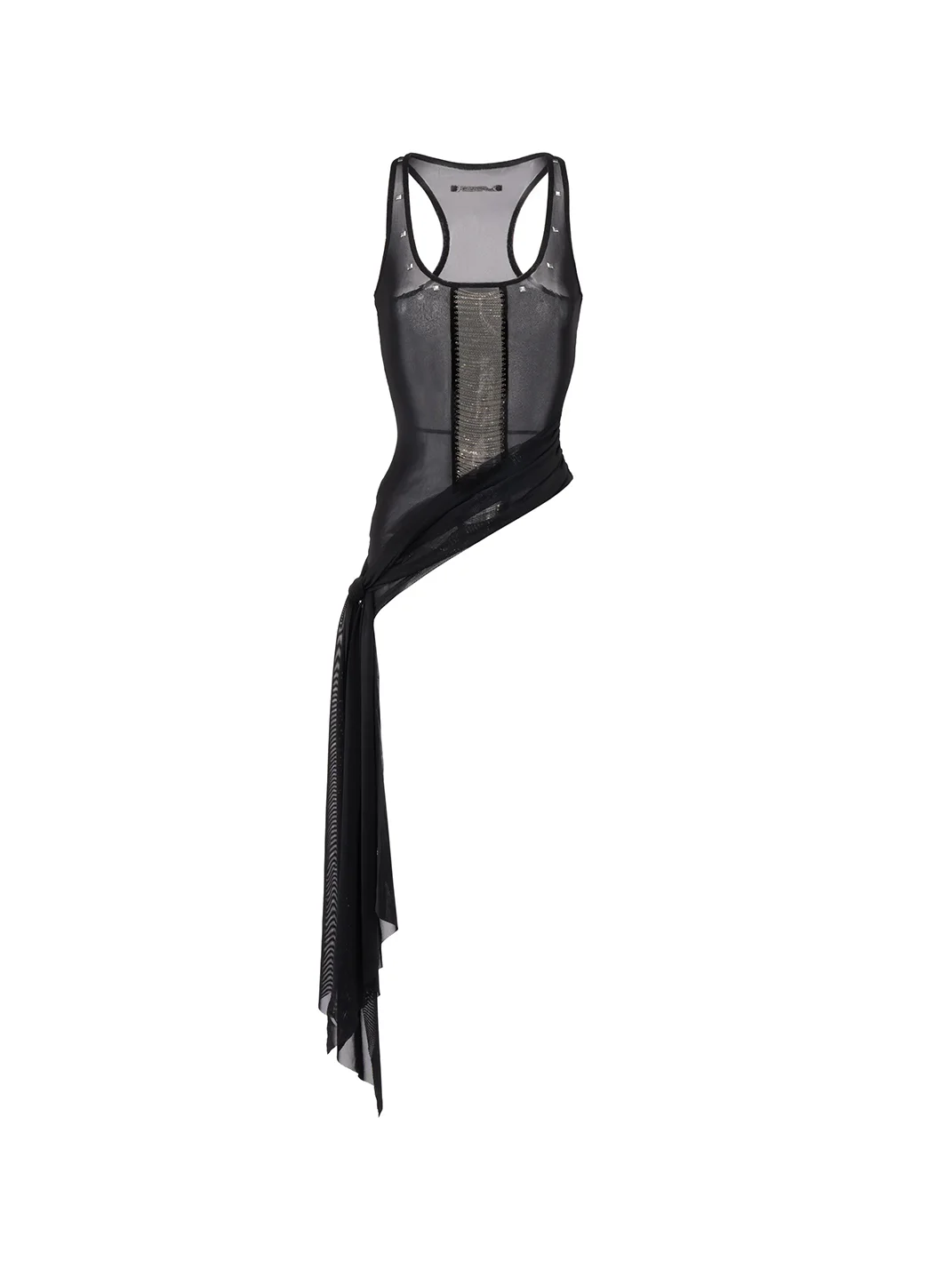 JYOSEI | Studded Sheer Mesh Asymmetric Tank Top