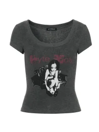 HYTE MOLY | Portrait Print Fitted Cropped T-Shirt